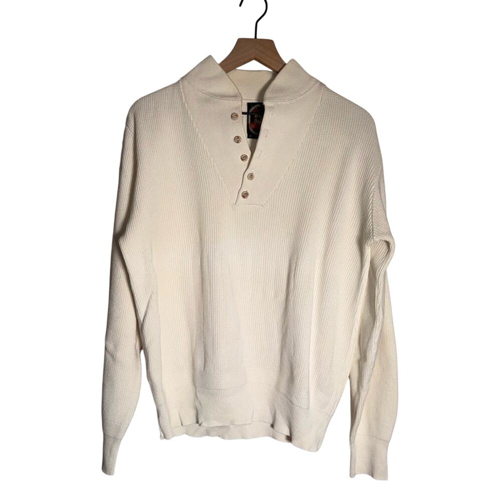 VINTAGE ALPS coastal old money style ribbed cream collared sweater L